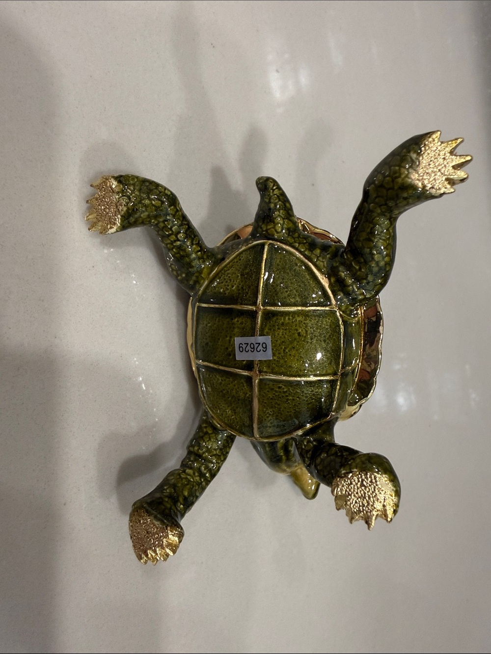 Enameled Green Turtle Metal Trinket Box with Austrian Crystals & Goldtone trim - Picture 6 of 6